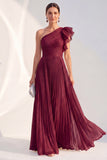 Glitter One Shoulder Pleated Navy Mother of the Bride Dress