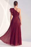 Glitter One Shoulder Pleated Navy Mother of the Bride Dress