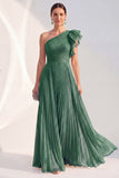 Glitter One Shoulder Pleated Navy Mother of the Bride Dress
