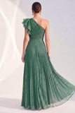 Glitter One Shoulder Pleated Navy Mother of the Bride Dress
