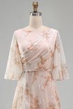Champagne Floral Mother of the Bride Dress with Half Sleeves