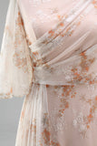 Champagne Floral Mother of the Bride Dress with Half Sleeves