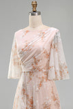 Champagne Floral Mother of the Bride Dress with Half Sleeves