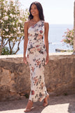 Floral One Shoulder Ivory Mermaid Wedding Guest Dress with Sash