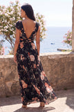 Black V-Neck Floral Wedding Guest Dress with Twist Front