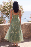 Dusty Sage Corset Embroidered A Line Wedding Guest Dress