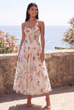 Sweetheart Ivory Floral Embroidered Corset Wedding Guest Dress
