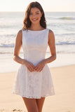 Lace A Line Bateau Neck Ivory Graduation Dress