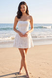 Strapless Lace Pearl Ivory Graduation Dress with Bow