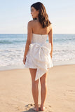 Strapless Lace Pearl Ivory Graduation Dress with Bow