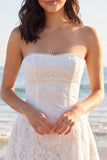 Strapless Lace Pearl Ivory Graduation Dress with Bow