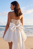 Beaded Corset Strapless Ivory Bubble Mini Dress with Bow