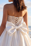 Beaded Corset Strapless Ivory Bubble Mini Dress with Bow