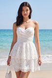 Floral Lace Strapless Ivory Tiered Graduation Dress