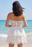 Floral Lace Strapless Ivory Tiered Graduation Dress