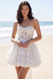 Sweetheart Ivory A Line Corset Floral Lace Graduation Dress with Bow