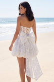 Sweetheart Ivory A Line Corset Floral Lace Graduation Dress with Bow
