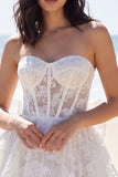 Sweetheart Ivory A Line Corset Floral Lace Graduation Dress with Bow