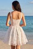 Ivory Corset Square Neck Floral Mini Graduation Dress