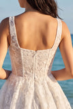 Ivory Corset Square Neck Floral Mini Graduation Dress