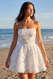 Lace Strapless Ivory A Line Graduation Dress