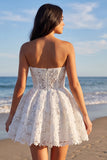 Lace Strapless Ivory A Line Graduation Dress