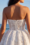 Lace Strapless Ivory A Line Graduation Dress