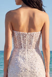 Bodycon Ivory Sequin Corset Strapless Graduation Dress