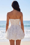 Ivory Strapless Floral Lace Graduation Dress