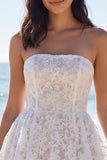Ivory Strapless Floral Lace Graduation Dress