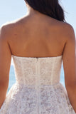 Ivory Strapless Floral Lace Graduation Dress