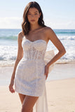 Sequin Ivory Strapless Bodycon Mini Dress with Bow