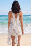 Floral Ivory Strapless Ruffle Bodycon Graduation Dress with Scarf