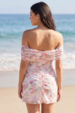 Off the Shoulder Bodycon Light Pink Floral Mini Dress