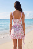 Floral V-Neck Ruffled Light Pink Mini Dress