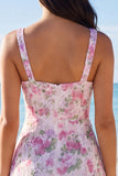 Floral V-Neck Ruffled Light Pink Mini Dress