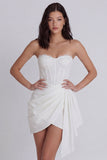 Lace Sweetheart Ruched Bodycon Ivory Graduation Dress with Side Streamer