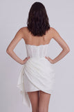 Lace Sweetheart Ruched Bodycon Ivory Graduation Dress with Side Streamer