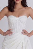 Lace Sweetheart Ruched Bodycon Ivory Graduation Dress with Side Streamer