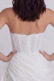 Lace Sweetheart Ruched Bodycon Ivory Graduation Dress with Side Streamer