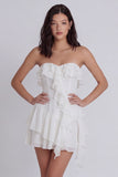 Ivory Sweetheart A Line Corset Graduation Dress with Ruffles