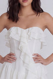 Ivory Sweetheart A Line Corset Graduation Dress with Ruffles