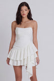 Strapless Ivory A Line Ruffled Graduation Dress