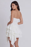 Strapless Ivory A Line Ruffled Graduation Dress
