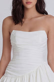 Strapless Ivory A Line Ruffled Graduation Dress