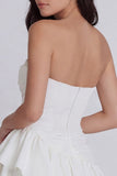 Strapless Ivory A Line Ruffled Graduation Dress