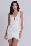 Satin Bodycon V-Neck Ivory Graduation Dress