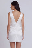Satin Bodycon V-Neck Ivory Graduation Dress