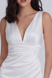 Satin Bodycon V-Neck Ivory Graduation Dress