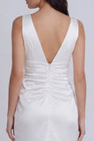 Satin Bodycon V-Neck Ivory Graduation Dress